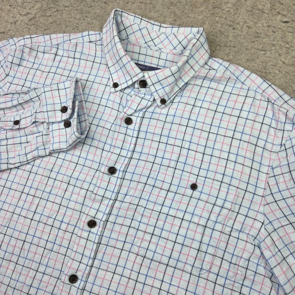 Johnnie O Hangin' Out Flannel Shirt Mens M White Blue Plaid Long Sleeve Button